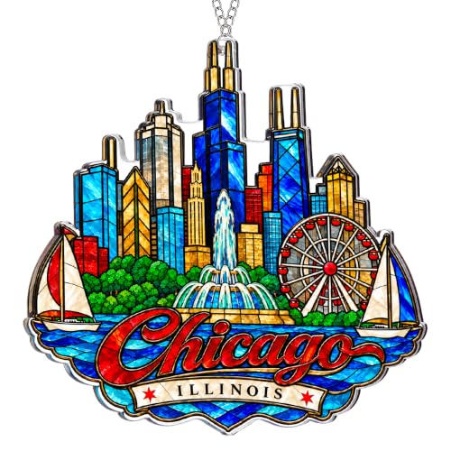 Centoleo Chicago Skyline Travel Ornament – 4.7 In Flat Acrylic, Hanging Chain Included