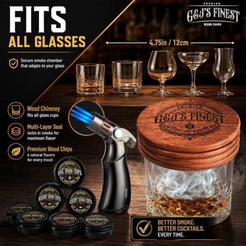 G&J's Finest Mahogany Whiskey Smoker Kit with Quad Torch & Gift Set - Classic Box