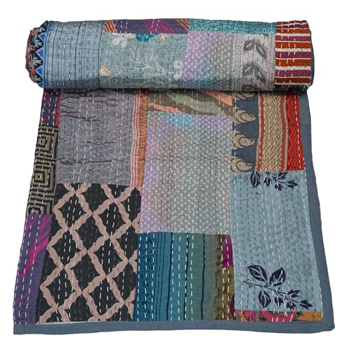 Handmade Cotton Kantha Quilt - Patchwork Baby Blanket (40"x 60")