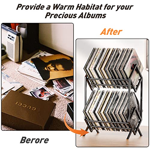 2-Tier Vinyl Record Storage Rack - Holds 200 LPs with Dividers