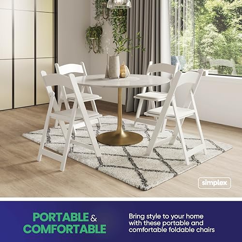 Heavy-Duty Resin Folding Chairs with Padded Vinyl Seats, White, 4 Pack