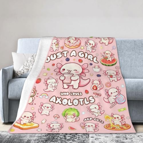 Capibarara Axolotl Gift Blanket for Girls Kids Women, Flannel Throw 60x50"