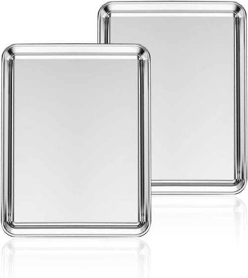 Deedro Stainless Steel Baking Sheet Set - Heavy Duty Non-Toxic Cookie Pans | Easy Clean, 10 x 8 Inch