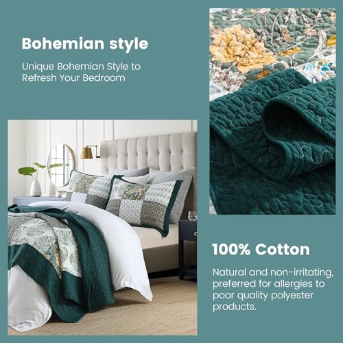 Secgo California King Reversible Patchwork Quilt Set 120x110 Green Bedding