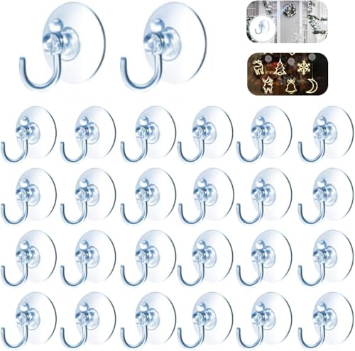 20Pcs 1.2 Inch Clear Plastic Suction Cup Hooks for Glass Windows and Walls