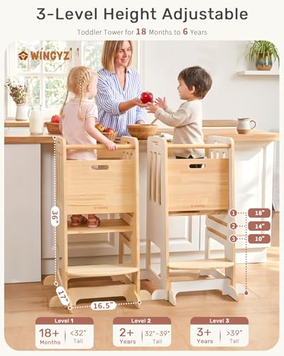 Adjustable Toddler Learning Tower – Kitchen Helper Stool with Sliding Door