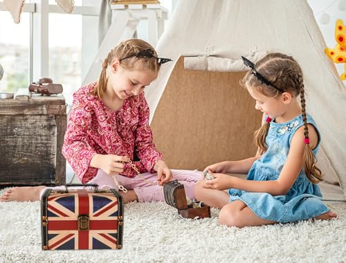 Vintage British Flag Wooden Treasure Chest Jewelry Keepsake Storage Box