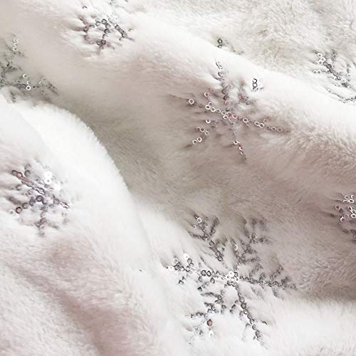 AtiMing White Plush Christmas Tree Skirt 30 Inches Snow White Fur with Silver Sequin Snowflakes