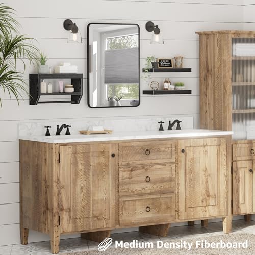 Floating Bathroom Wall Shelves - 16-Inch Wood Farmhouse Storage Set of 3