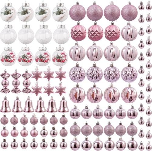111 Pcs Pink & Clear Christmas Ornaments Set - Shatterproof Holiday Decor