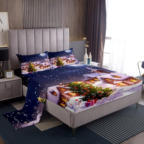 Castle Fairy Christmas King Bed Sheet Set 4pc Kids Santa Snowman Starry Sky Microfiber