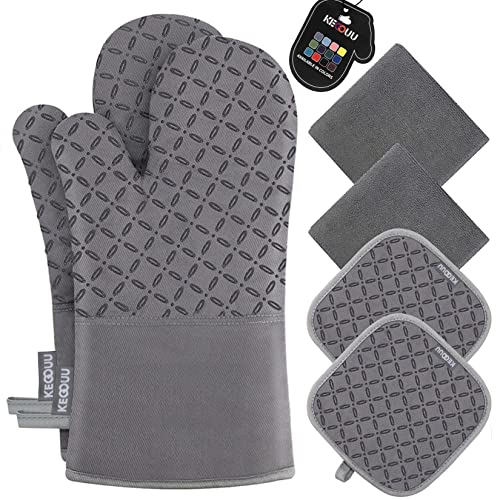 Heat-Resistant Silicone Oven Mitts and Pot Holders Set, 6-Piece - Grey