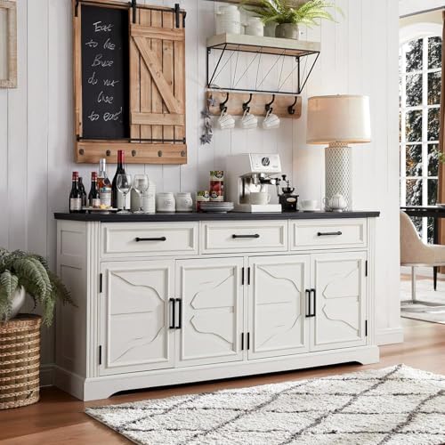 66-Inch Farmhouse Buffet Sideboard with Storage, Drawers & Adjustable Shelves
