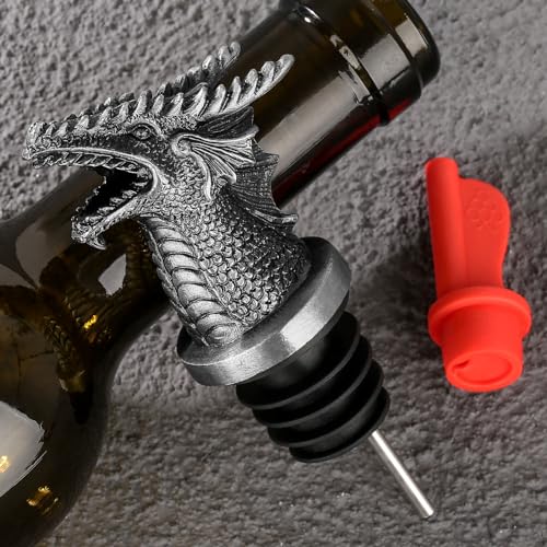 LKKCHER Silver Dragon Liquor Pourer and Stopper Set - 2-in-1 Wine Bottle Accessory