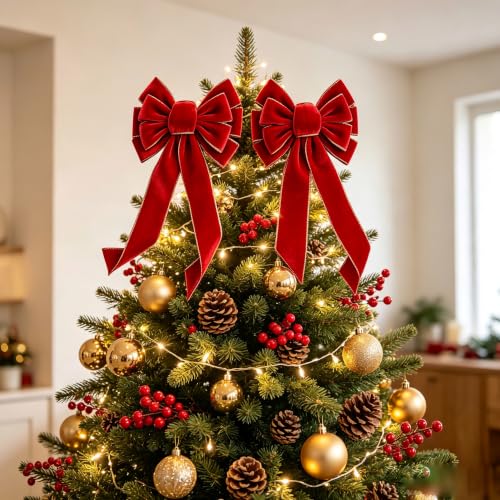 Medium Red Christmas Wreath Bow with Gold Edge - Holiday Decoration