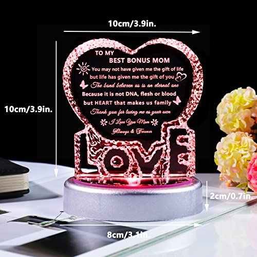 YWHL Bonus Mom Gift from Daughter Son Crystal Keepsake with Light Base – Mother’s Day Birthday Christmas Present for Stepmom