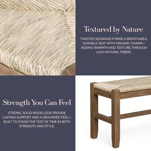 Alaterre Newport Solid Wood Entryway Bench with Rush Seat - Natural, Storage-Free