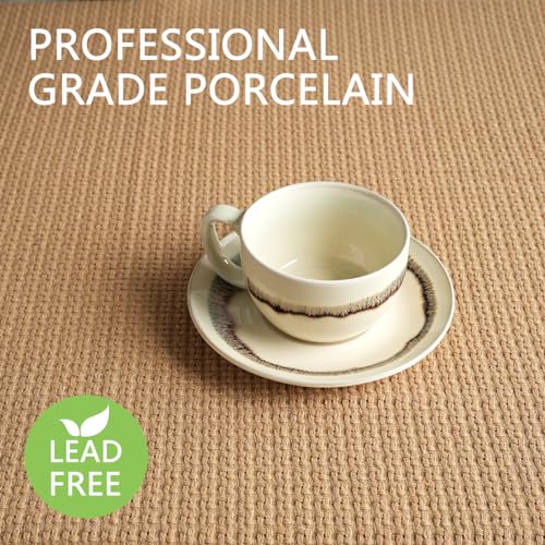 Bosmarlin 10 Oz Ceramic Cappuccino Cup & Saucer Set of 2 - Beige, Dishwasher & Microwave Safe