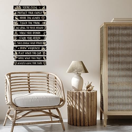 Viking Wall Decor Set, 12-Piece Nordic Rune Wooden Hanging Plaque Art