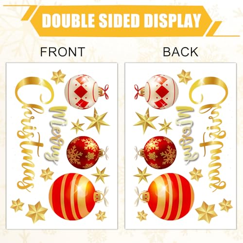 JarThenaAMCS Christmas Ball Window Clings - Double-Sided Red Gold, 9 sheets (7.9 x 11.8 in) – Christmas Ornament Decor