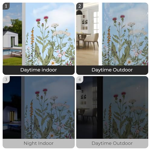 Stained Glass Window Film - Colorful Wildflower Design, 17.5 x 78.7 in, Removable DIY Static Clings