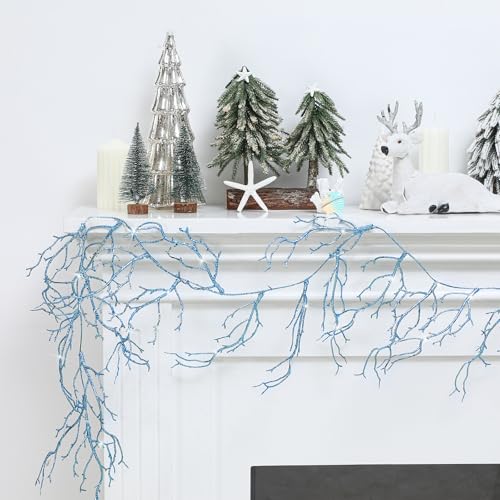 Suncalla 6 ft Teal Glittered Coral Branch Garland - Coastal Christmas Decor