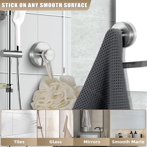 Heavy Duty Suction Cup Hooks - Brushed Nickel No-Drill Shower Towel Hooks