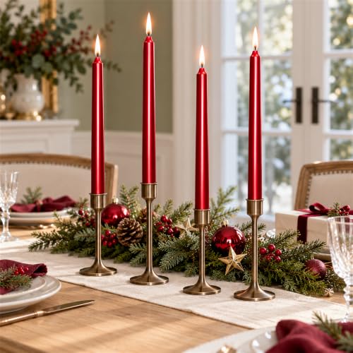 Red Metallic Taper Candle 10 Inch Unscented – Set of 4 by XINAOBAOLUO, Gold/Red