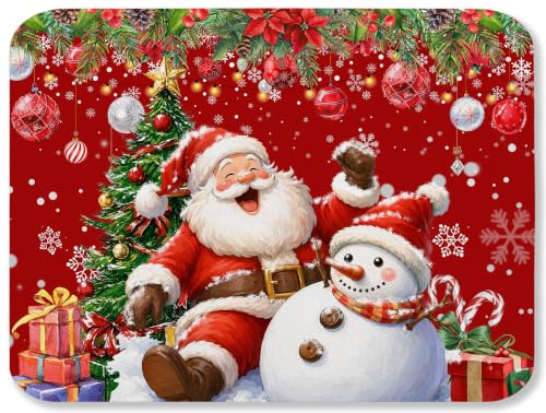 TUNSEZ Christmas Santa Snowman Dish Drying Mat 18x24 Inch Holiday Kitchen Decor