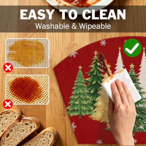 Christmas Placemats Set of 4 with Xmas Tree Pattern, 17.5x11.8 Inches - Holiday Table Decor