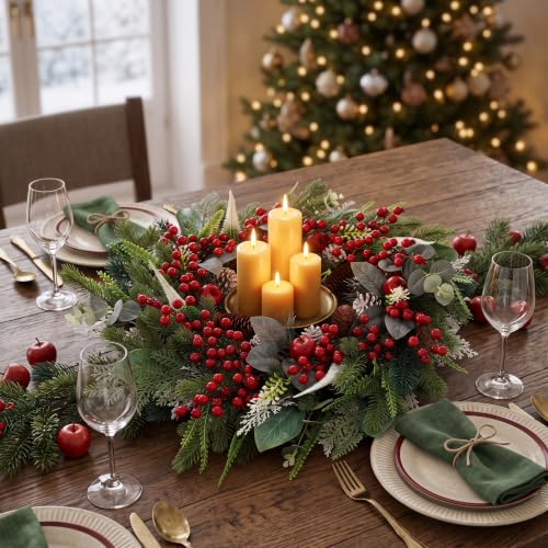 Montekin 24-Inch Christmas Wreath with Red Berries, Pinecones & Eucalyptus