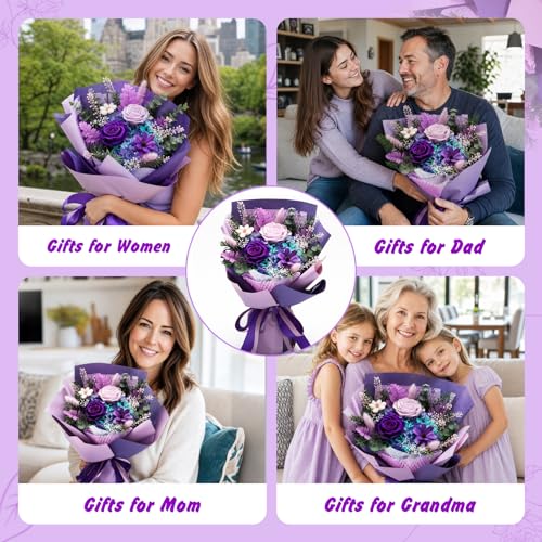 Preserved Purple Rose Bouquet in Gift Box - Long-Lasting Floral Decor