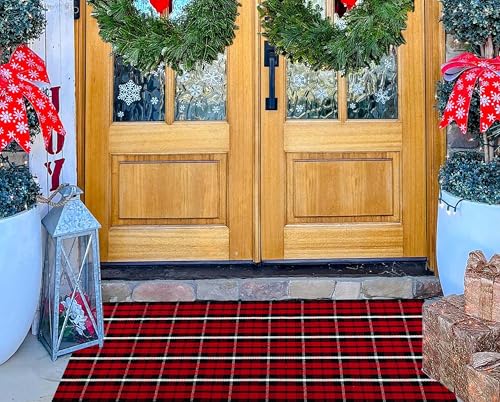 Buffalo Plaid Outdoor Rug 2'x4'3" Red & Black Front Porch Doormat
