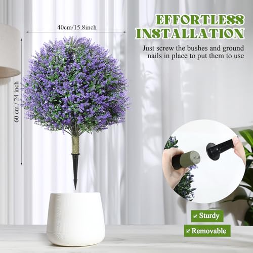 2-Pack 24-Inch Artificial Topiary Ball Trees with Ground Spikes, Purple
