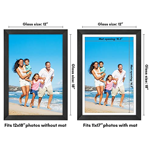12x18 Black Poster Frame Matted to 11x17 - Shatter-Resistant Glass