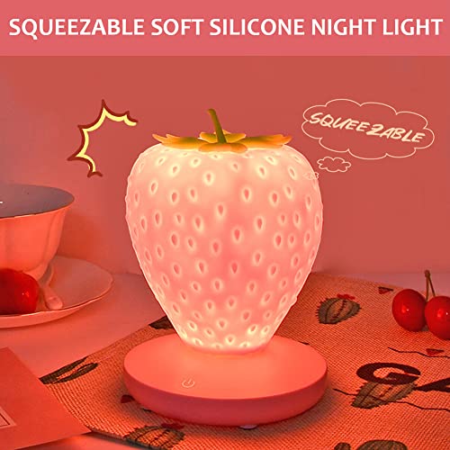 Cute Strawberry Silicone Night Light, USB Rechargeable LED Bedside Lamp