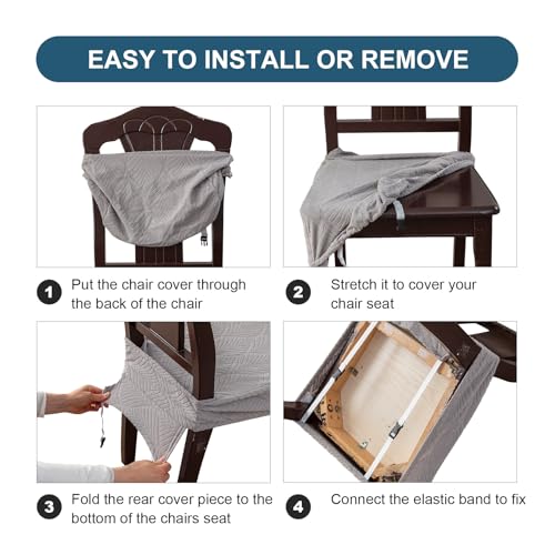 Waterproof Stretch Chair Seat Covers - Set of 4 Light Gray, Fits 16-20 Inch Cushions