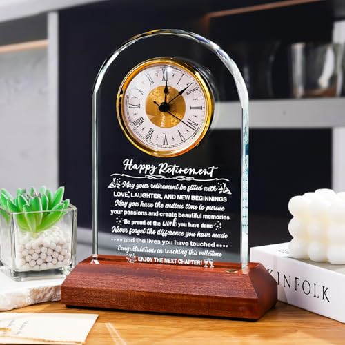 Retirement Glass Clock with Wooden Light Base - Keepsake Farewell Gift