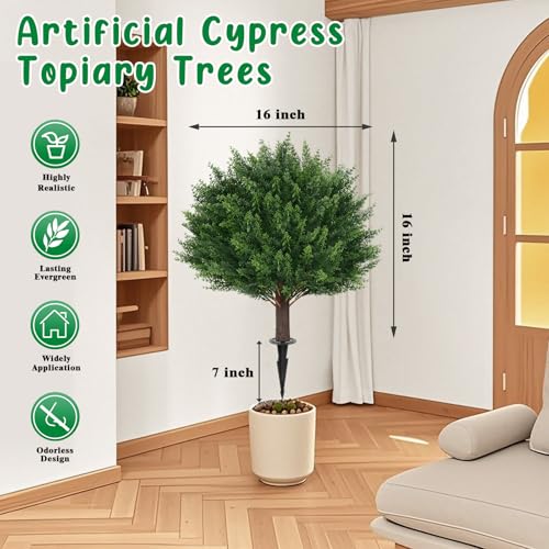 24-Inch Artificial Cypress Topiary Plants, UV-Resistant Set of 2
