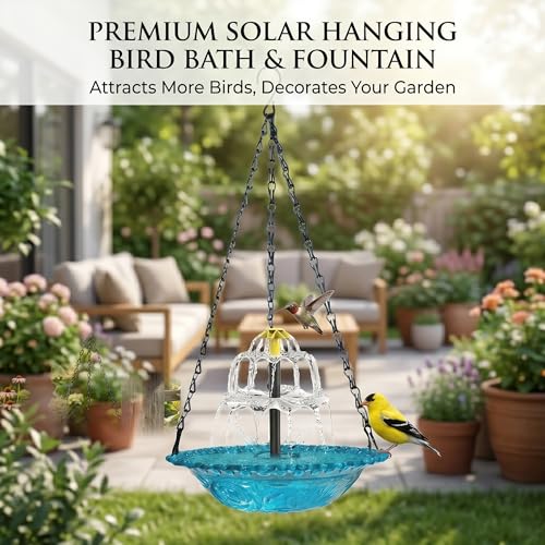 Solar Powered Glass Hanging Bird Bath Fountain for Garden Decor