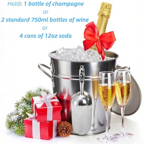 YOUEON 4L Insulated Ice Bucket with Lid & Scoop, Rustic Steel Beverage Chiller for Parties