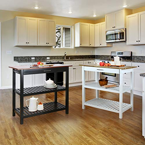Solid Wood Kitchen Island Cart with Storage Shelves and Drawer, 40-Inch