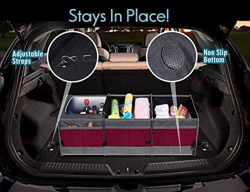ORIENT FAMULAY Trunk Organizer with Cooler - Wine Red, Collapsible Car Storage with Non-Slip Bottom
