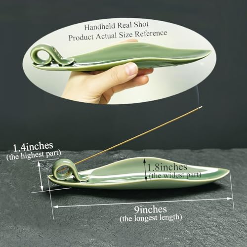 9-Inch Ceramic Leaf Incense Stick Holder and Ash Catcher
