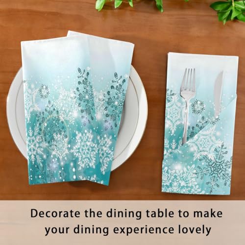 ALAZA Teal Snowflakes Christmas Cloth Napkins Set of 4 Reusable Holiday Dinner Table Decor