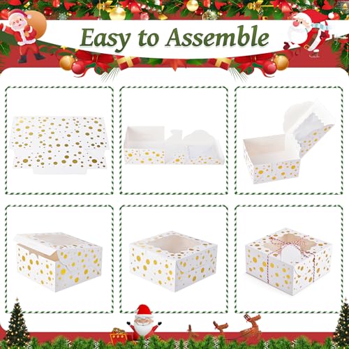 DOYIDE 32Pcs 6x6x3 Inch Christmas Cookie Boxes with Window White Gold - 32 Pack