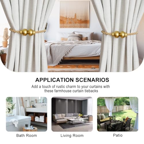 Gold Magnetic Curtain Tiebacks - 2 Pack Modern Woven Rope Holdbacks