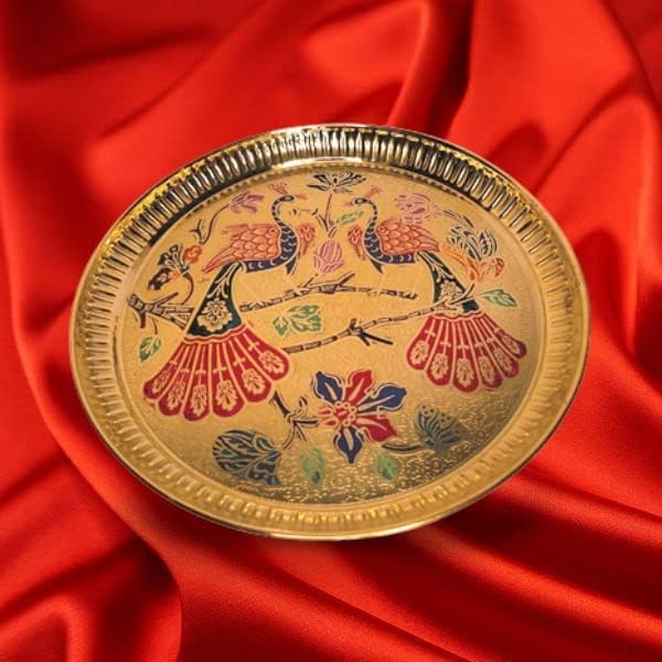 5-Inch Decorative Brass Thali Plate for Pooja and Home Decor
