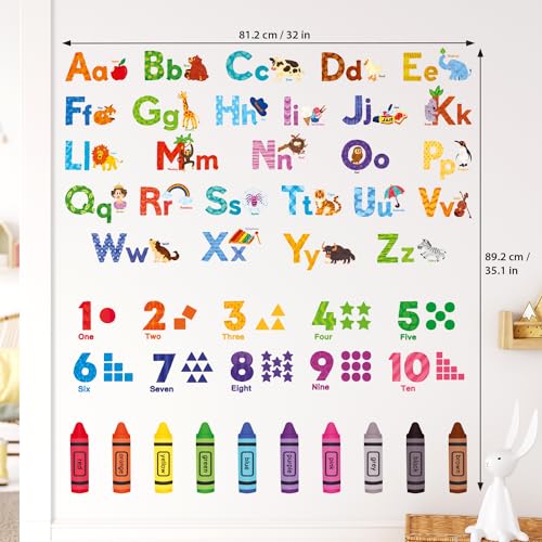 Animal Alphabet and Numbers Wall Stickers for Kids Nursery and Classroom