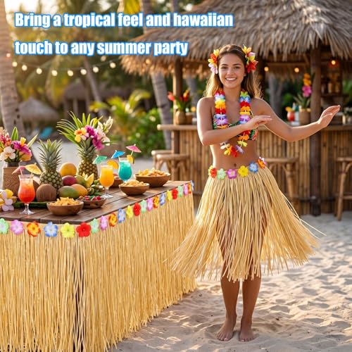 2-Pack Hawaiian Grass Table Skirts - 108" x 29.5" Tropical Party Decor